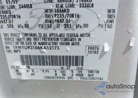 2006 Ford Escape Xlt/Xlt Sport from USA, damaged, VIN 1FMYU93106KA12173